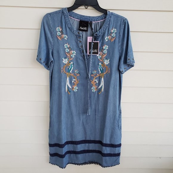 NWT Embroidered Denim looking Dress 100% Tencel - Picture 5 of 8